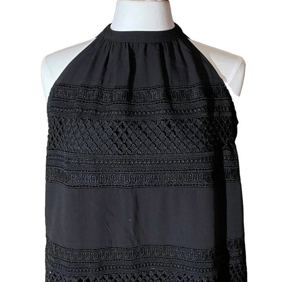 LOFT Sleeveless Black Halter Dress, Embroidered, Fringe, Crochet, Boho, Size M - Picture 2 of 15